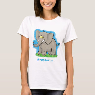 T-shirt Un joli éléphant drôle avec un oiseau sur le tronc