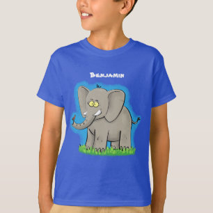 T-shirt Un joli éléphant drôle avec un oiseau sur le tronc