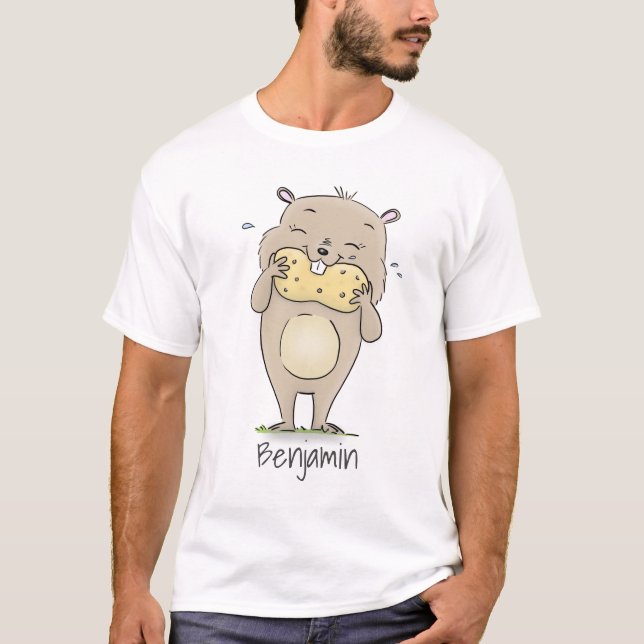 T-shirt Un joli hamster souriant avec un dessin animé d'ar (Devant)