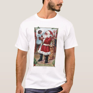 T-shirt Un joyeux ChristmasSanta tenant la fille dans le