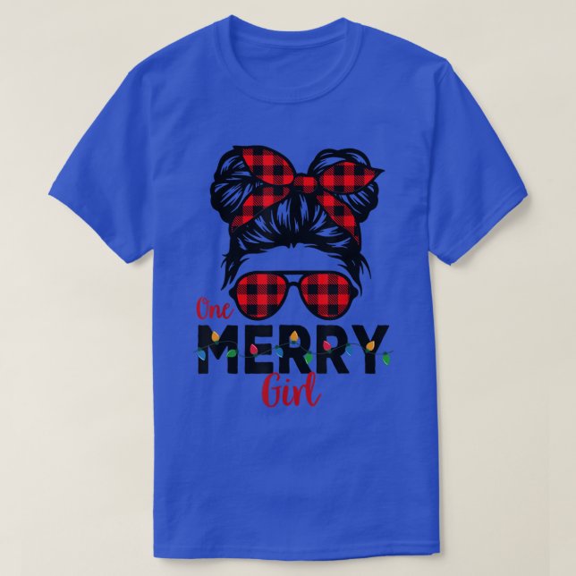 T-shirt Un Joyeux Fille de Noël Enfants Messy Bun Buffalo  (Design devant)