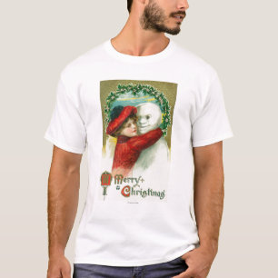 T-shirt Un Joyeux Noël étreignant la scène de bonhomme de