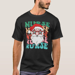 T-shirt Un joyeux Noël infirmière Santa Claus Groovy Retro