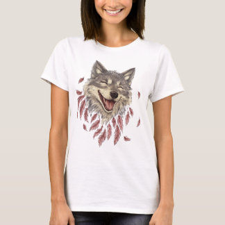 T-shirt Un loup souriant joyeux en plumes