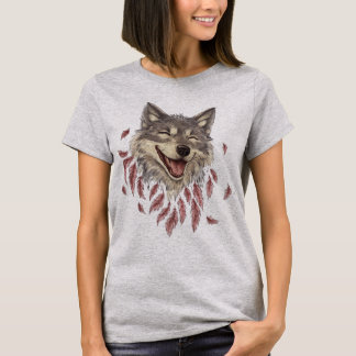 T-shirt Un loup souriant joyeux en plumes