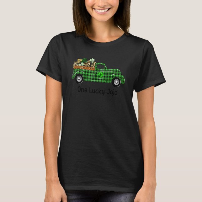 T-shirt Un Lucky Jojo Truck Green Plaid Shamrocks St Part (Devant)