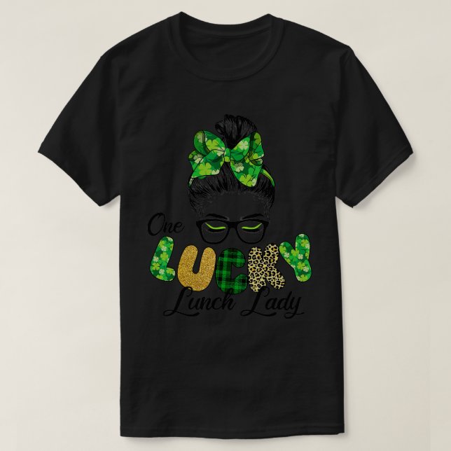 T-shirt Un Lucky Lunch Lady Patrick's Day Leopard Shamroc (Design devant)
