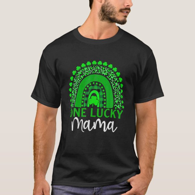T-shirt Un Lucky Mama Leopard Rainbow Maman Life St Patric (Devant)