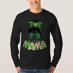 T-shirt Un Lucky Mama St Patrick S Day Leopard Messy Bun