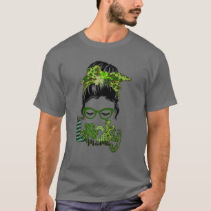 T-shirt Un Lucky Mama St. Patrick's Day, Leopard Messy Bu