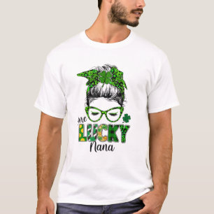 T-shirt Un Lucky Nana Messy Bun Shamrock St Patrick's Day