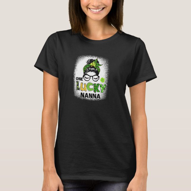 T-shirt Un Lucky Nanna Messy Bun Leopard St Patrick's Day (Devant)