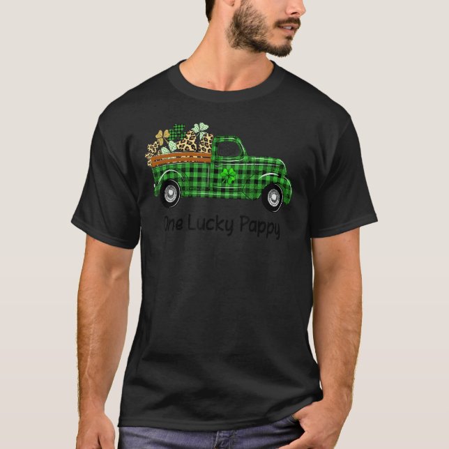 T-shirt Un Lucky Pappy Green Plaid Truck Shamrocks St Pat (Devant)