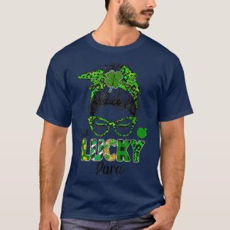 T-shirt Un Lucky Para Messy Bun Shamrock St Patrick's Day