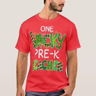 T-shirt Un Lucky PrK enseignant Shamrock Leopard Plaid Pat