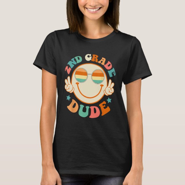 T-shirt Un Mec De 2E Année Joyeux Visage Premier Jour Reto (Devant)