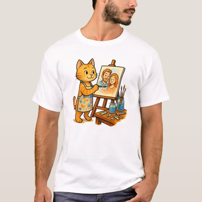 T-shirt Un mignon chat peint un portrait de sa famille (Devant)