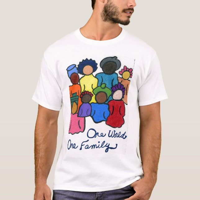 T-shirt Un monde, une famille interraciale multiculturelle (Devant)