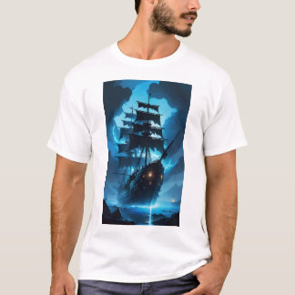 T-shirt un navire fantôme, un bateau pirate, un bateau bru