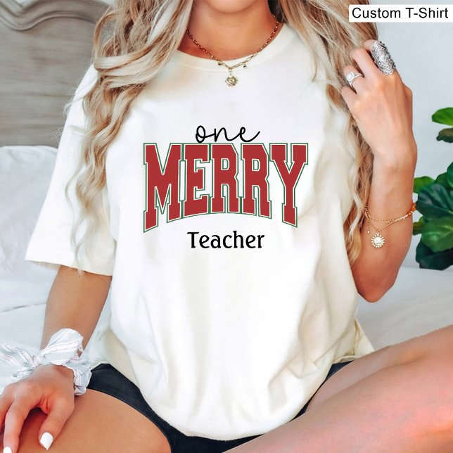 T-shirt Un Noël joyeux Nom d'enseignant Élégant Blanc  (One Merry Teacher Christmas Name Elegant White T-Shirt)