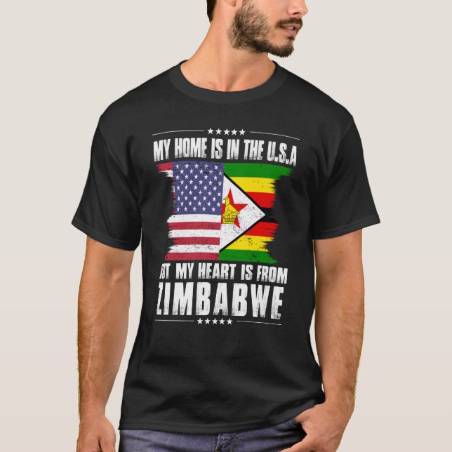 T-shirt Un Patriote Américain Du Zimbabwe Fier Au Coeur De (Devant)