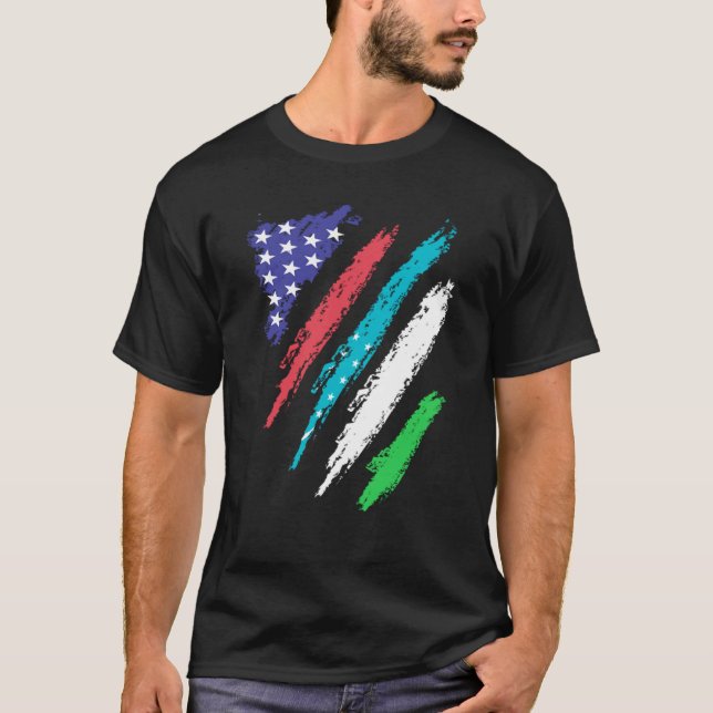 T-shirt Un Patriote Américain Ouzbek Drapeau Coeur Cultivé (Devant)