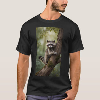 T-shirt Un raton laveur escalade un arbre dans une forêt