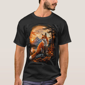 T-shirt Un renard dans la nature, renard avec forêt et sol