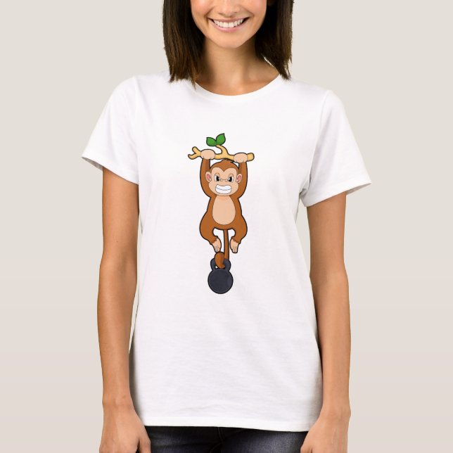 T-shirt Un singe à l'entraînement de force avec Dumbbell (Devant)