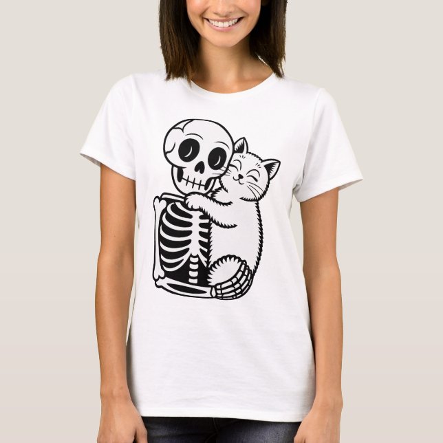 T-shirt Un squelette qui serre un chat (Devant)