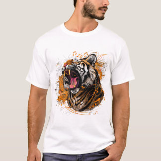 T-shirt Un tigre féroce rugissant avec des notes musicales