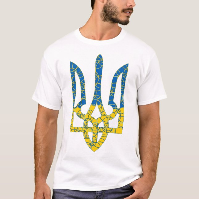T-shirt Un trident ukrainien texturé drapeau d'Ukraine cou (Devant)