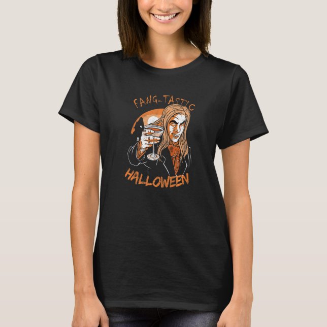 T-shirt Un Vampire D'Halloween Fangtastic Dit (Devant)