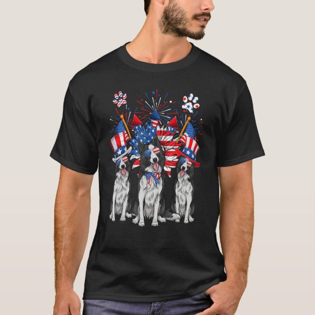 T-shirt Uncle Sam Border Collie Dogs USA Flag Indepedence  (Devant)