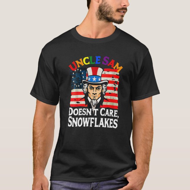 T-shirt UNCLE SAM DOESN'T CARE SNOWFLAKES Funny American P (Devant)