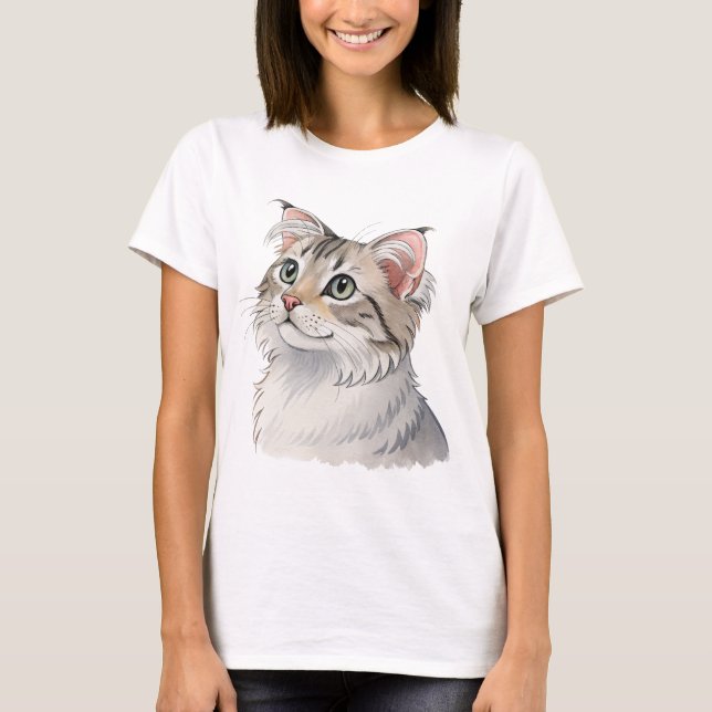 T-shirt Une aquarelle American Curl, chat (Devant)