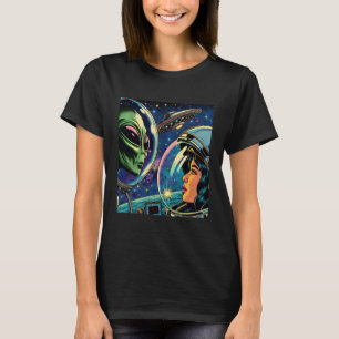 T-shirt Une astronaute rencontre un Alien extra-terrestre