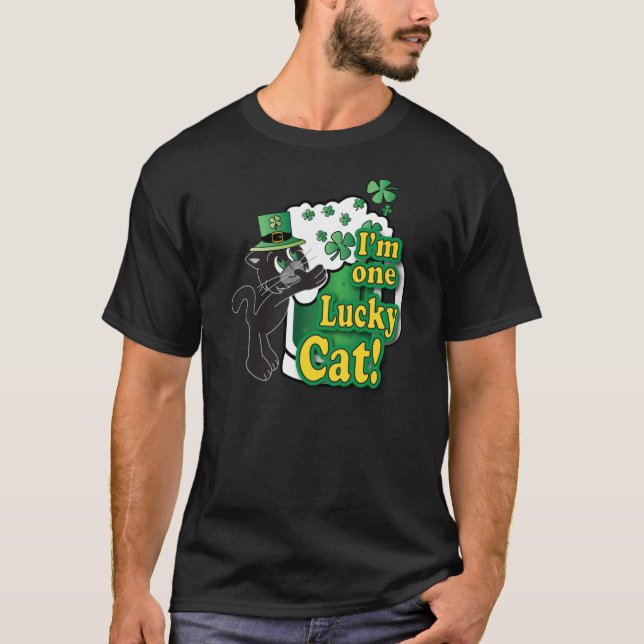 T-shirt Une 🍀 Bière Lucky Boire Chat Irlandais (Devant)