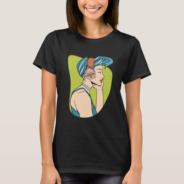 T-shirt Une Femme Haïrée Bleue Écoute De La Musique (Devant)