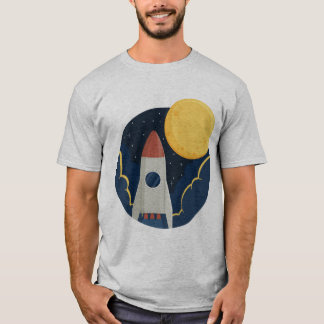 T-shirt Une fusée au milieu de l'espace et de la lune