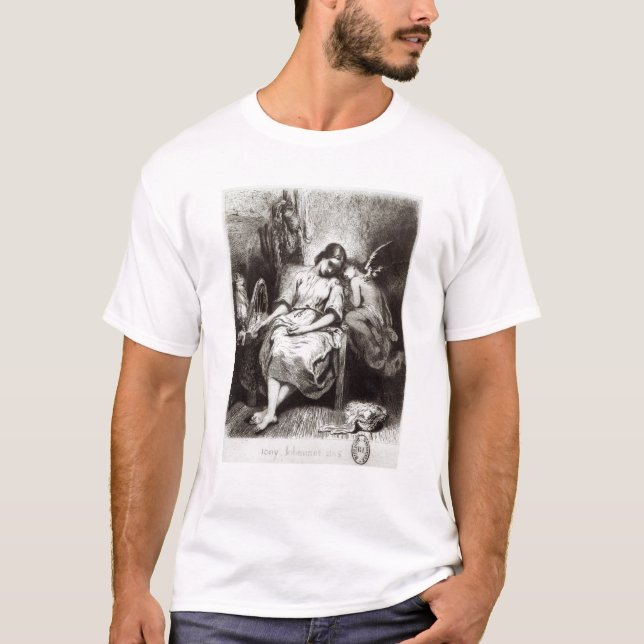 T-shirt Une jeune femme somnolant avec un ange (Devant)