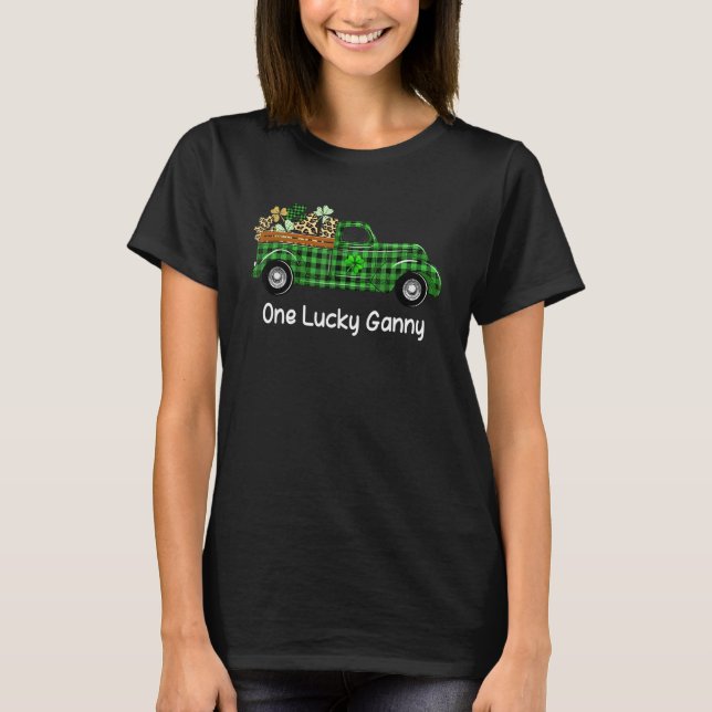 T-shirt Une Lucky Ganny Green Plaid Truck Shamrocks St Pat (Devant)