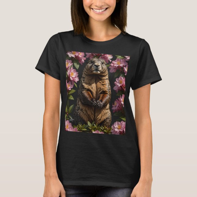 T-shirt Une Marmotte Olympique Entourée D'Un Flowe Rhodode (Devant)