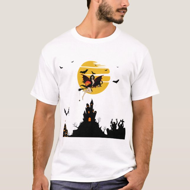 T-shirt une mouche de sorcière avec citrouille (Devant)