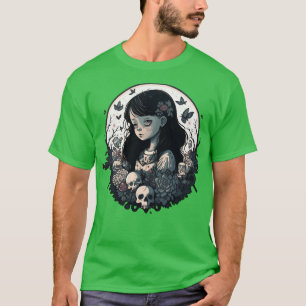 T-shirt Une mystérieuse fille et crânes Mercredi art vecto