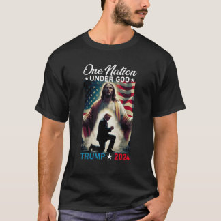 T-shirt Une nation sous Dieu Trump 2024 Dieu drapeau améri