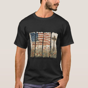 T-shirt Une nation sous Dieu Usa Drapeau Croix Floral Chri