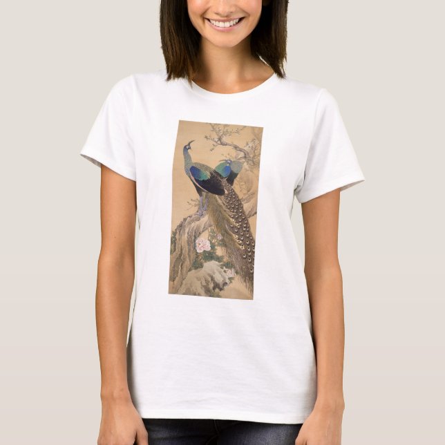T-shirt Une paire de paons au printemps par Imao Keinen (Devant)