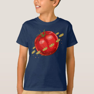 T-shirt Une planète tomate avec des pizzas qui l'entourent