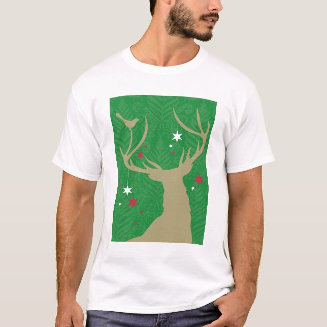 T-shirt Une silhouette d'un cerf commun avec des étoiles (Devant)